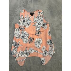 Y2K Attention Floral Blouse XS Coral Pink Sleeveless Asymmetrical Hem Tank Top